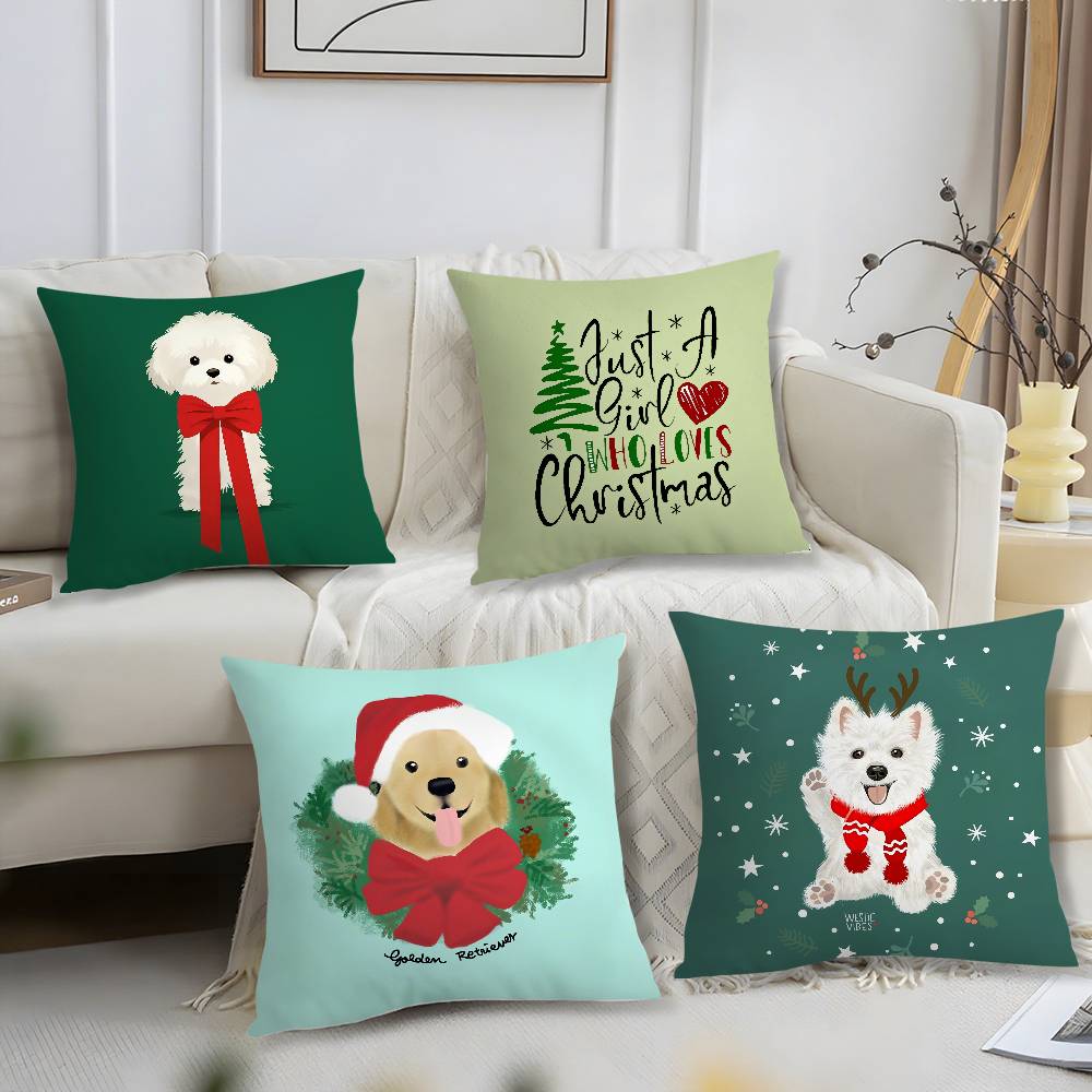 Christmas Puppy Pillow Case Short Plush Print Cushion Cover Square Throw Pillow Covers Sofa Home Decor