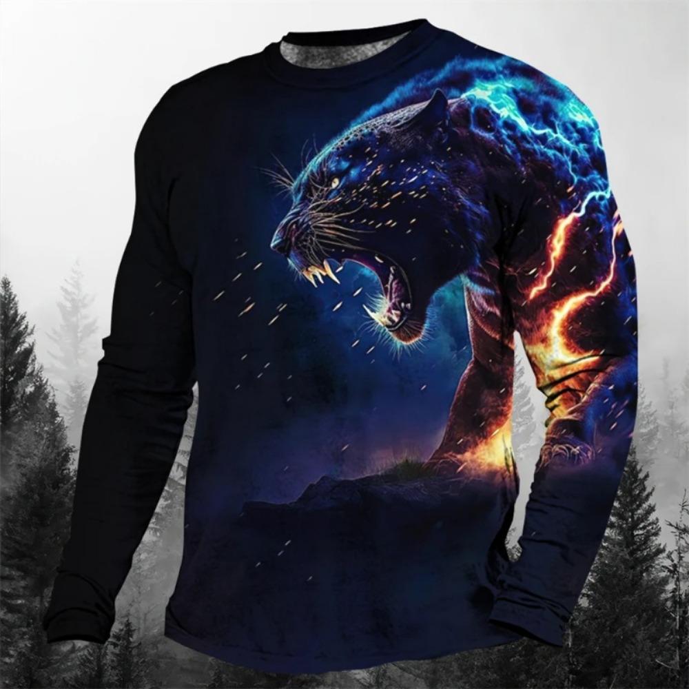 Cool Animal The Leopard 3d Print Men's O-Neck Long Sleeve T-shirt