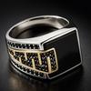 Luxury Classic Square Men's Ring, Electroplated Two-color Oil Drop Black Diamond Retro Versatile Striped Men's Ring New