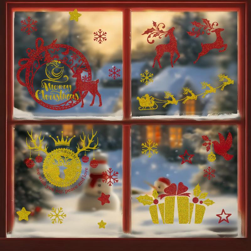 Weihnachtsrentier Elektrostatische Aufkleber, Schaufensterdekorationen, Fenstergitterwerk, Glastür Goldaufkleber