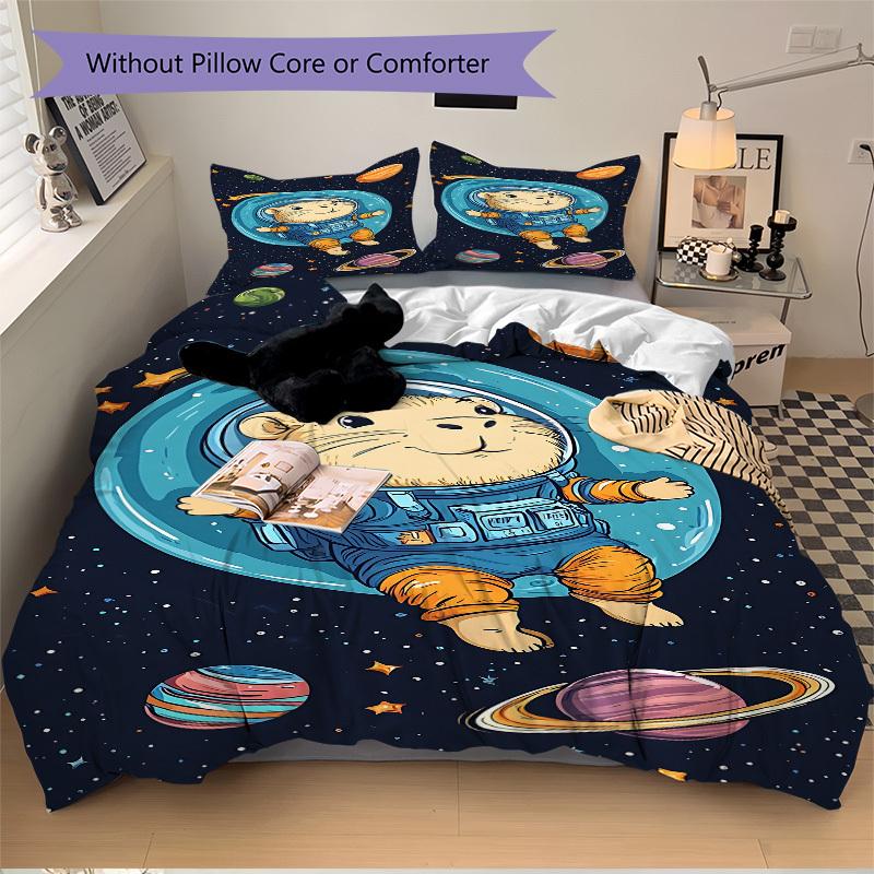 3pcs Space Hamster Bedding Set - 1 Duvet Cover + 2 Pillowcases(Core Not Included), Machine Washable Polyester yy251216129