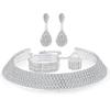 Bride's wedding dress - silver four-row necklace, earrings, elastic wristbands, elastic rings - a set of 4 items