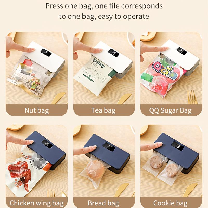 Compact Portable Mini Sealing Machine with 6 Adjustable Settings, USB Rechargeable,Fast Seal for Snack Bags, Moisture-Proof and Odor-Resistant