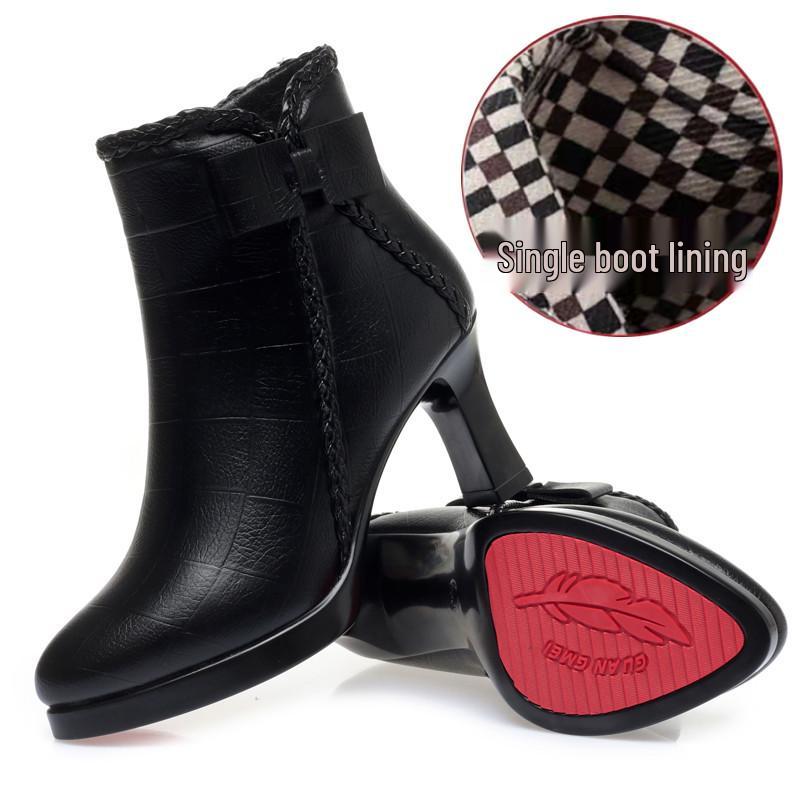 "Damers Högklackade Spetsiga Ankelstövletter": Höst/Vintermode, Tjock Plattform, Vattentät, Rosettdesign, Plus Sammet"