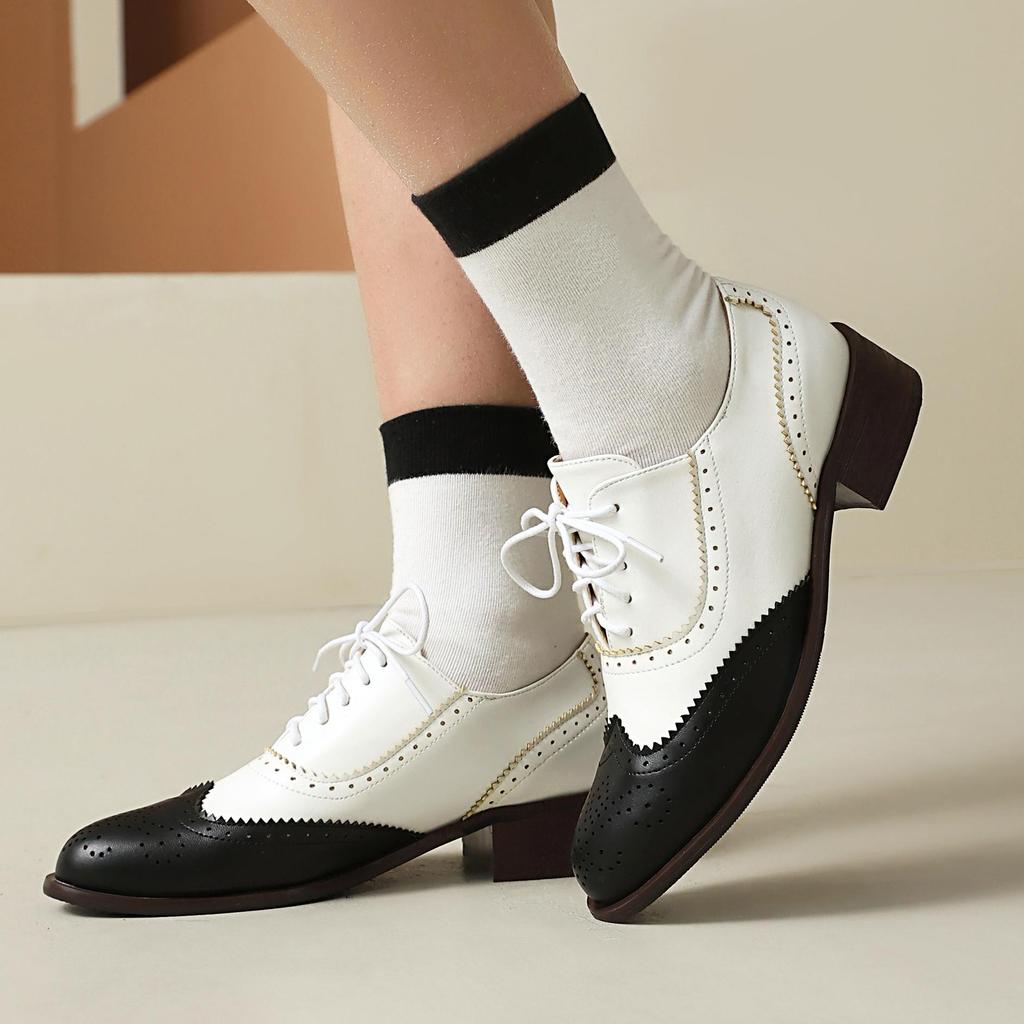 Retro Classic Mix Colors Oxford Shoes Women Brogue Shoes Lace Up Casual Shoes Footwear Sneaker