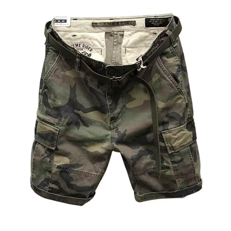 Verão masculino plus size cinco pontos soltos calças de perna reta moda shorts de carga