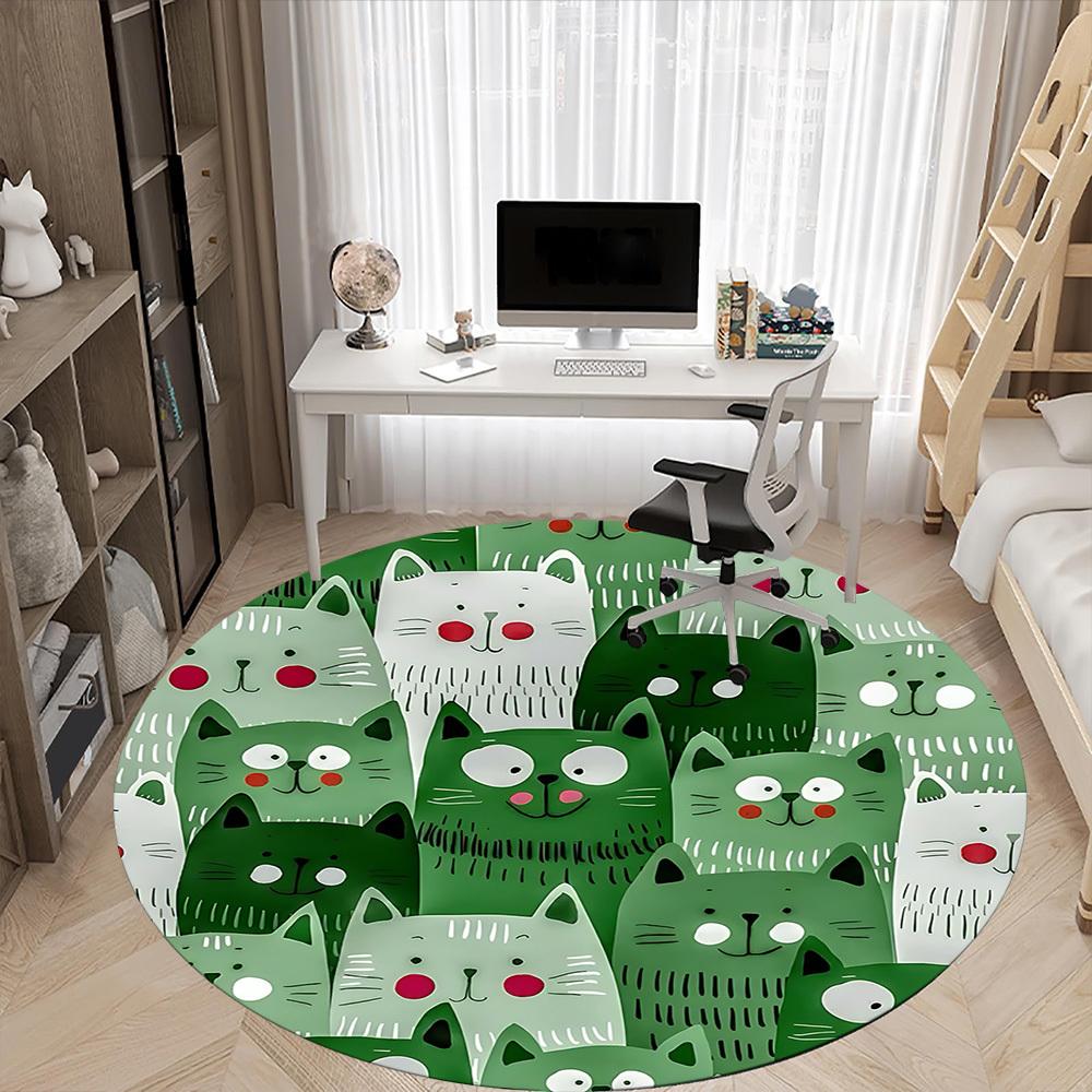 1pc Cat Pattern Office Round Area Rug, Under Office Chairs Bedroom Living Room Home Decor, Room Deco