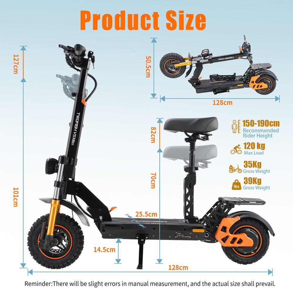 Twofish V5 Max Electric Scooter 11" Tire 1000W Peak Motor Urban Commuter E-scooter With Seat 48V 18AH Dual Disc Brakes Max Load 120Kg