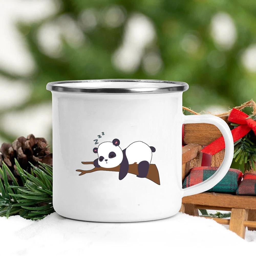 Panda Bear Mug Girlfriend Gift Ideas Cute Coffee Mug Panda Gifts Camper Decor Camping Enamel Mug Birthday Gifts for Friend