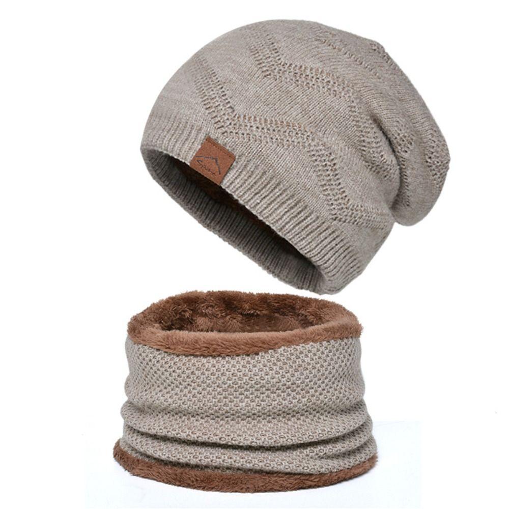 soft Thermal Knit Cap Thicken Warm Wool Hat Hiking Winter Beanie Hat Scarf Set  Winter Season