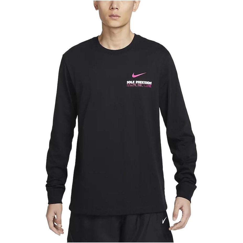 Nike Buchstaben-Logo-Print Basketball Rundhals Casual Langarm-T-Shirt Herren Tops Schwarz FQ4919-010