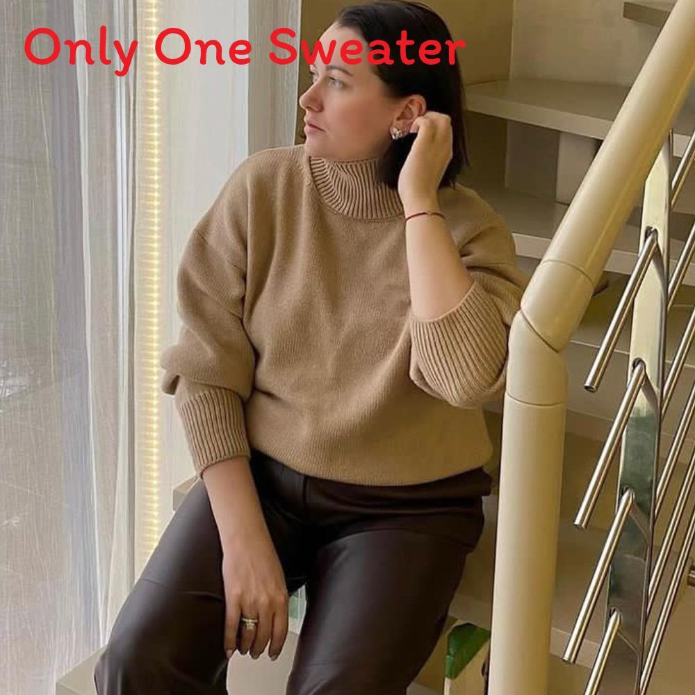 Autumn Winter Women Sweater With High Neck Knitted Fabric For Casual Lounge Wear