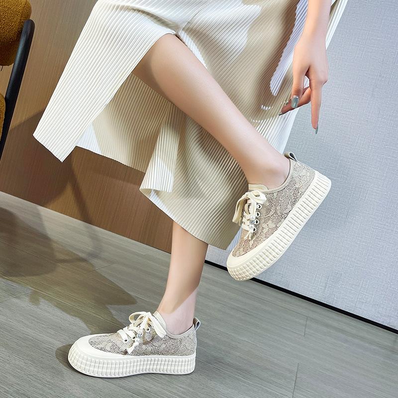 Thick-soled lace fisherman shoes summer new mesh breathable board shoes small fragrant wind thin biscuit shoes