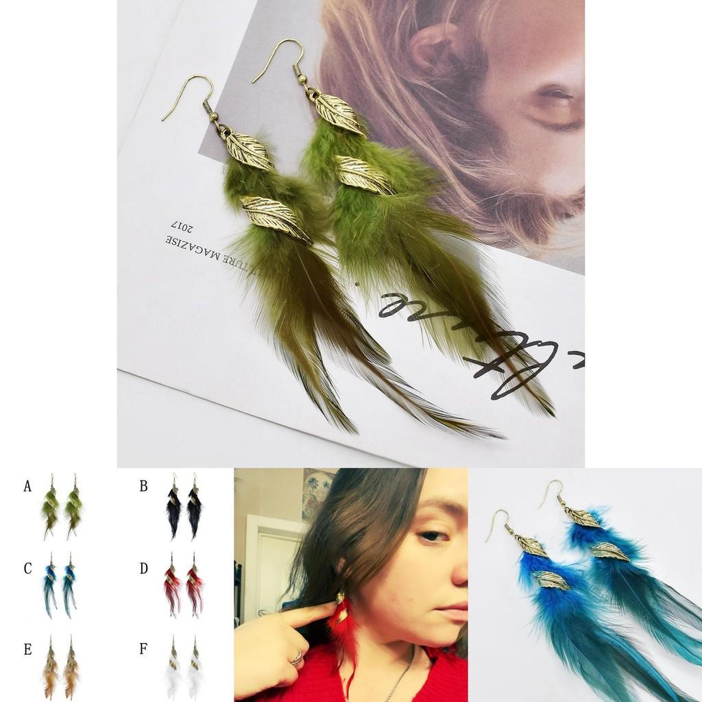 Bohemian Feather Pendant Earrings For Women With Alloy Material And Vintage Style