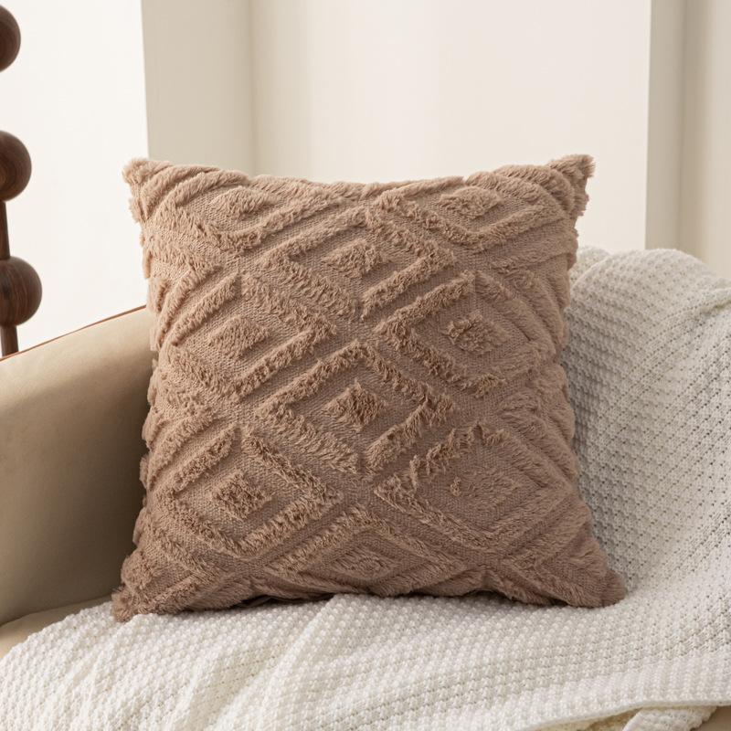 2pcs Modern Plush Faux Fleece Velvet Throw Pillow Covers - Cream & Beige Geometric Pattern, Soft & Luxurious Decorative Cushion Covers for Sofa