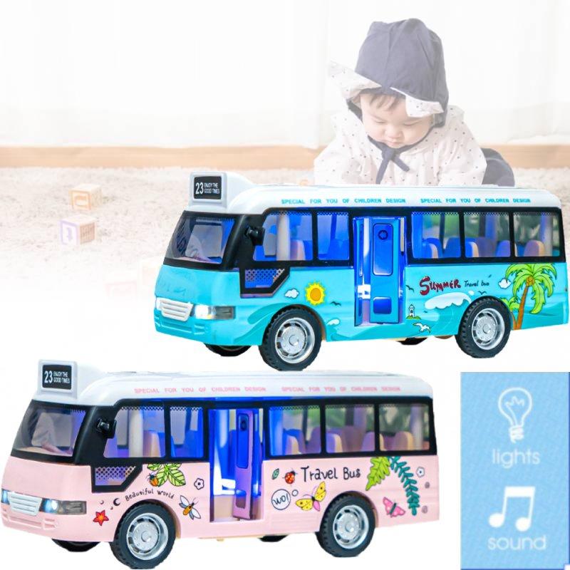 Children Inertial Bus Puzzle Toy Car Light Sound Function Can Open The Door