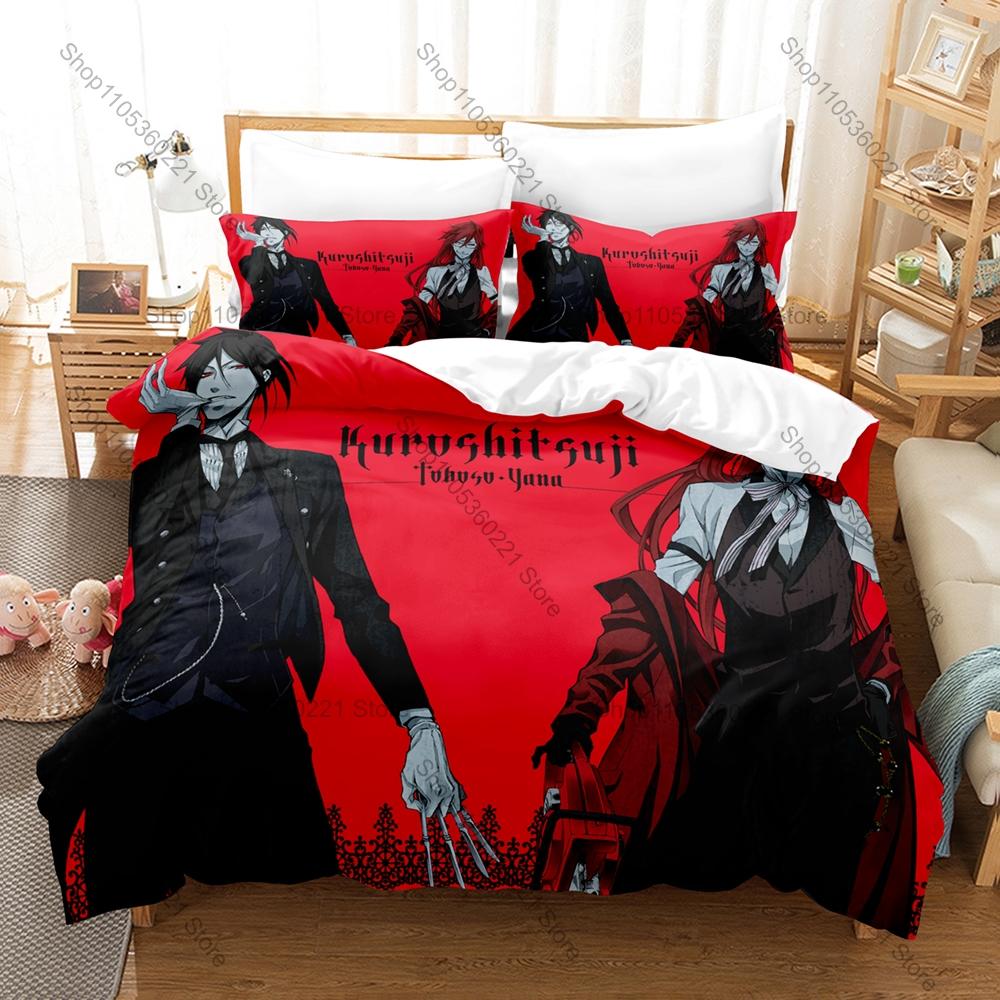Black Butler Kuroshitsuji Bedding Set 3 Piece Duvet Cover Set Sebastian Ciel Cartoon Bed Linen for Kids Adults Bedroom
