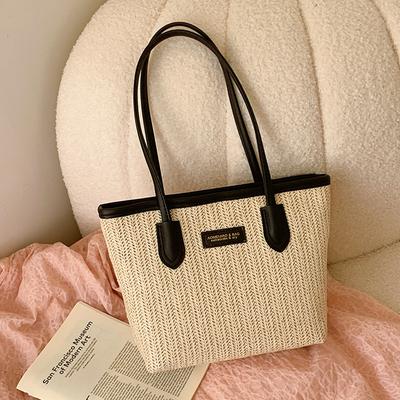 Woven Fashion Splicing Handbag Spring Versatile Shoulder Underarm Bag Tote Bag Women