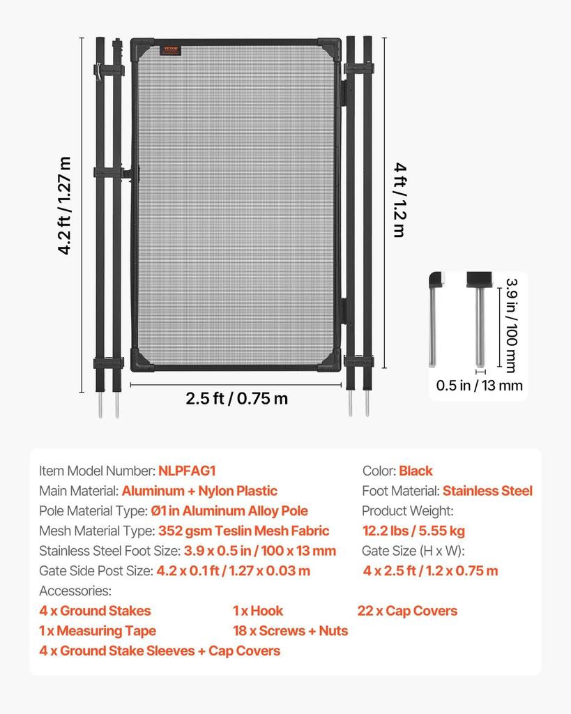 Pool Fence Gate, 1.2 x 0.75 m Inground Swimming Pool Fences Gate, Outdoor Security Fencing Door Kit with Self-Closing and Self-Locking Design, 352 gsm