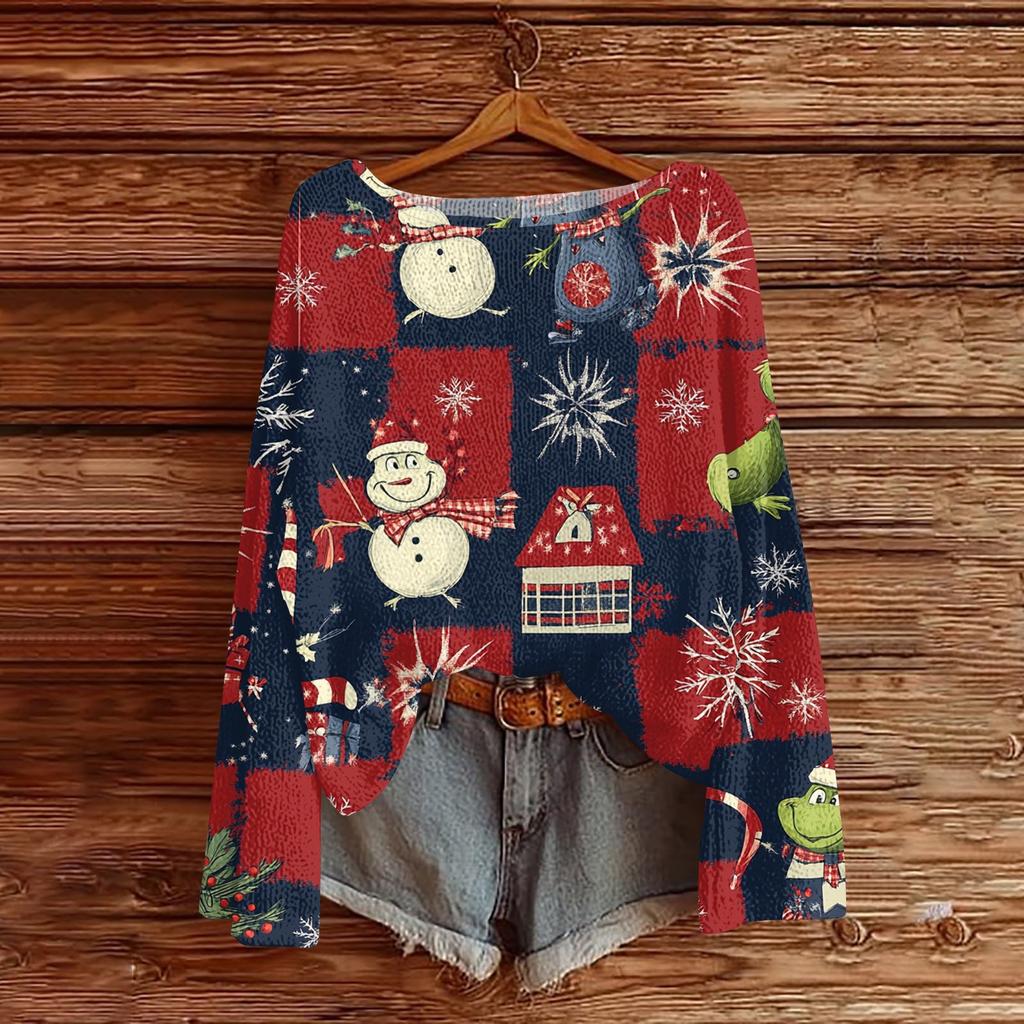 Womens  Fall Sweaters Long Sleeve Print Tops Pullover Sweaters Loose Dressy Casual Basic Clothes