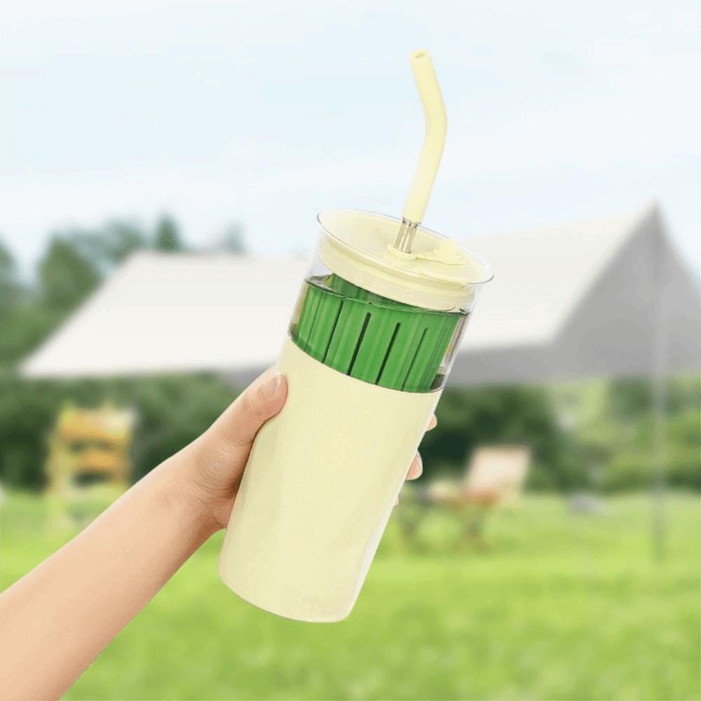 2 Layer 2 in1 Cooling Storage Glass 650ML Vacuum Mug Portable Straw Cup  Drinkware