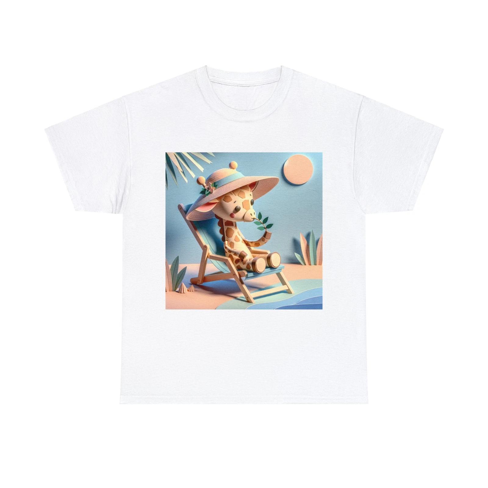 

Unisex Adult T Shirt Pastel Giraffe in Beach Chair Artwork Super Cute Animal Tee S
