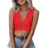 Damen Ärmelloses V-Ausschnitt Crop Top Verdrehte Vorderseite Lässiges Sommerhemd Enganliegend Dehnbarer Stoff Weich Bequem
