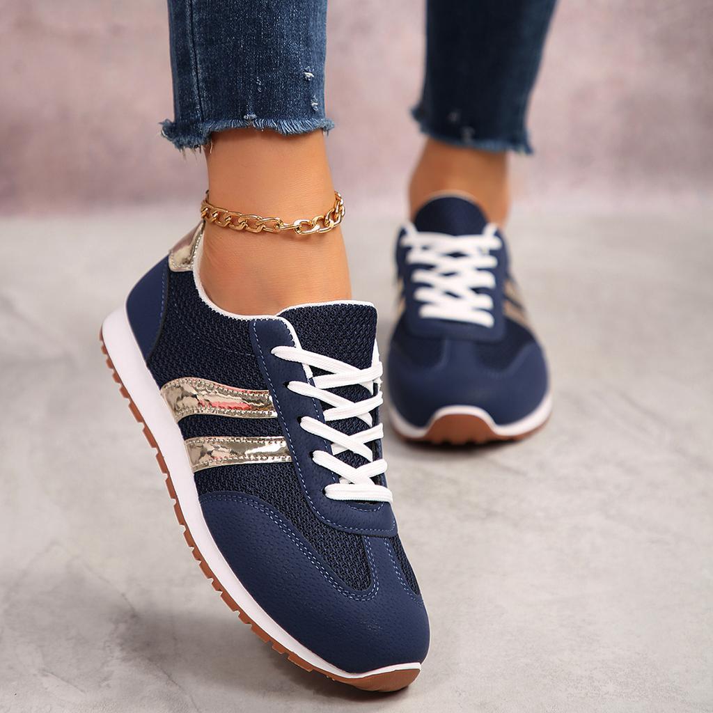 Blue Sports Shoes Summer New Round Head Color Matching Sneakers Lace-up Soft Sole Anti-slip Wear-resistant Flat