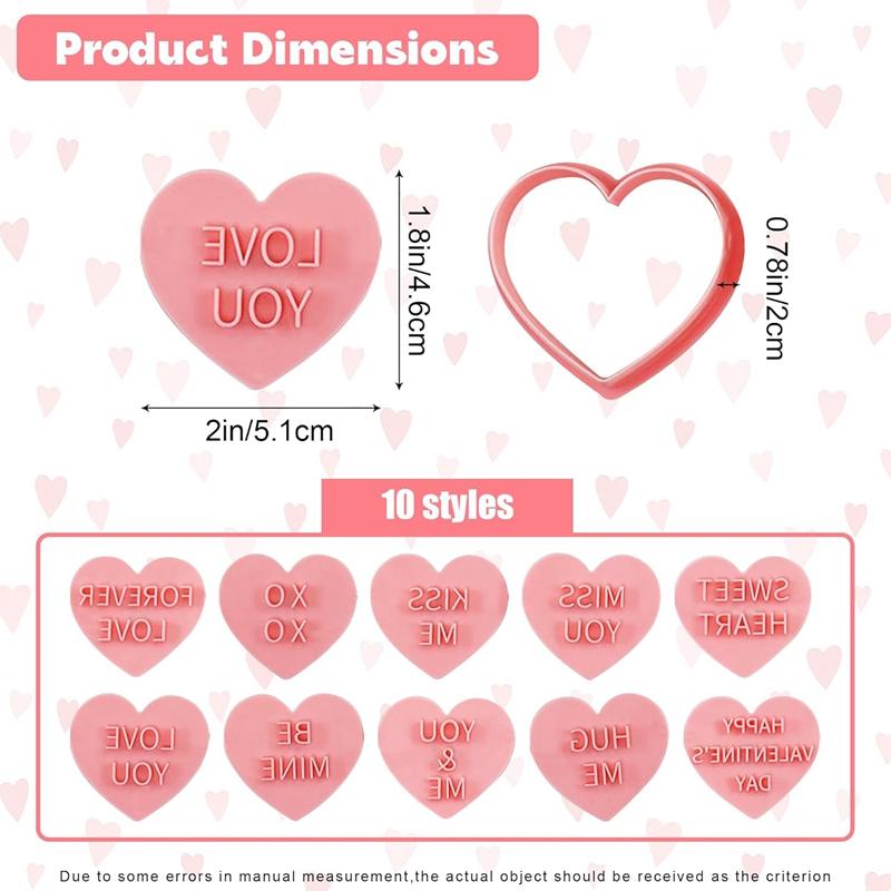 10Pcs Valentines Day Cookie Mold Love Heart Shape Biscuit Fondant Embosser Stamp for Wedding Party Cake Decorating Baking Tools
