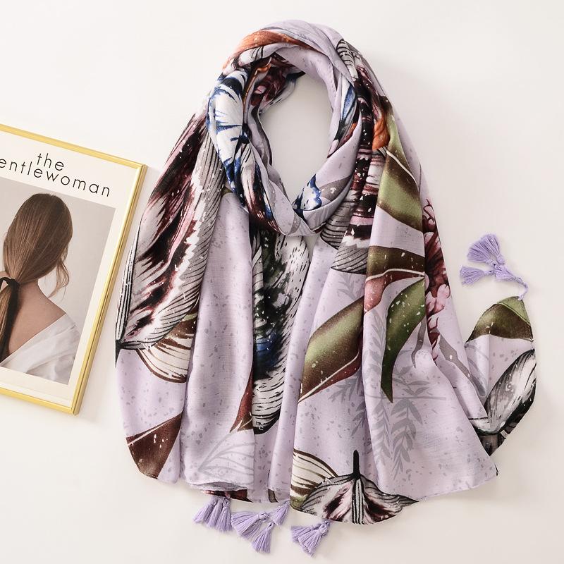 Women Luxury Brand Viscose Scarf Butterfly Floral Tassel Shawls Autumn Winter Wrap Pashmina Stole Muslim Hijab Sjaal 180*90Cm