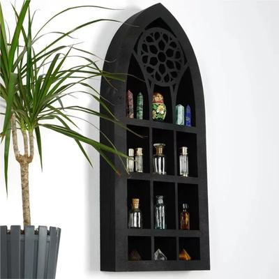 Wall Mounted Floating Shelves Old Church Window Crystal Wall Shelf Hanging Gothic Boho Black Storage Decor Shelf ZG105