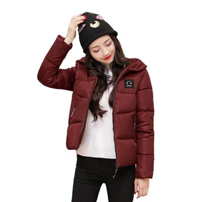 Women Fall Winter Short Music Earphone Pattern Down Cotton Jacket Coat Hooded Full Sleeve Zipper Coat Slim Solid Color