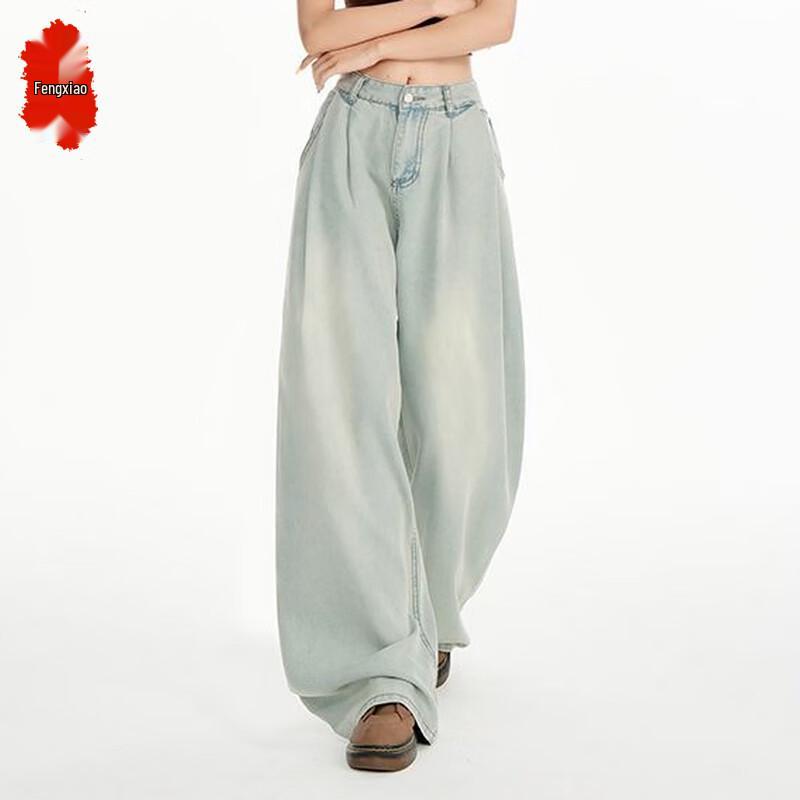 

FENGXIAO Женские винтажные синие джинсы прямого кроя XL