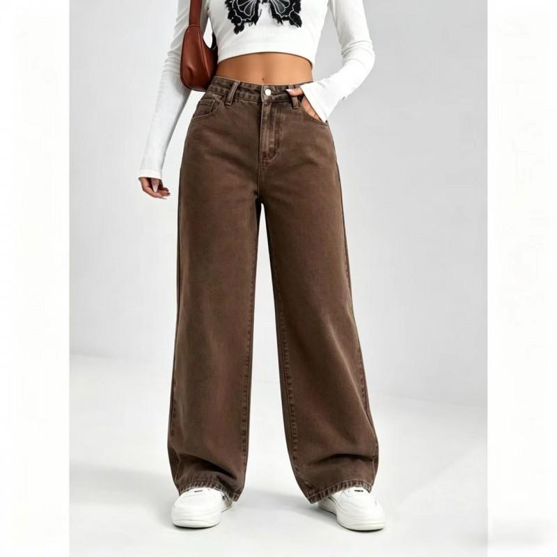 High-Waisted Straight Leg Jeans Women Slim Fit Loose Wide Pants Casual Comfortable Cotton Denim Trousers