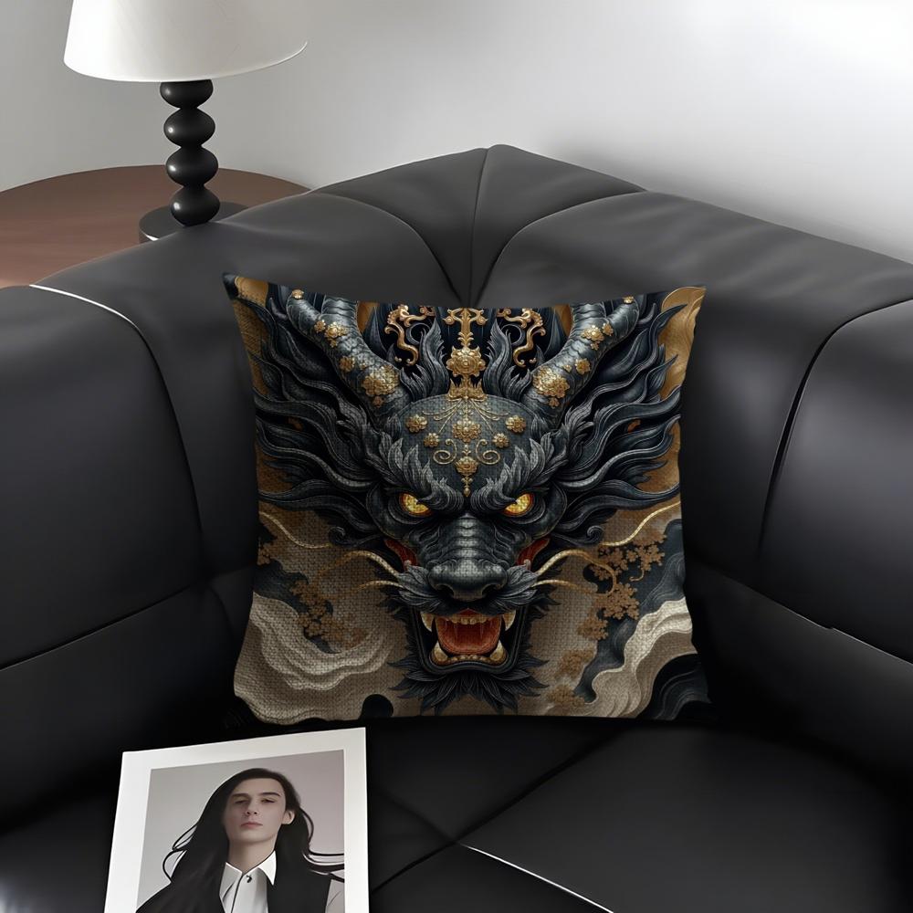 Famous Dragon Image Cool Cushion Cover Natural Linen Organic Fabric DoubleSided Printing Sofa Home Decor Gift Pillow Case