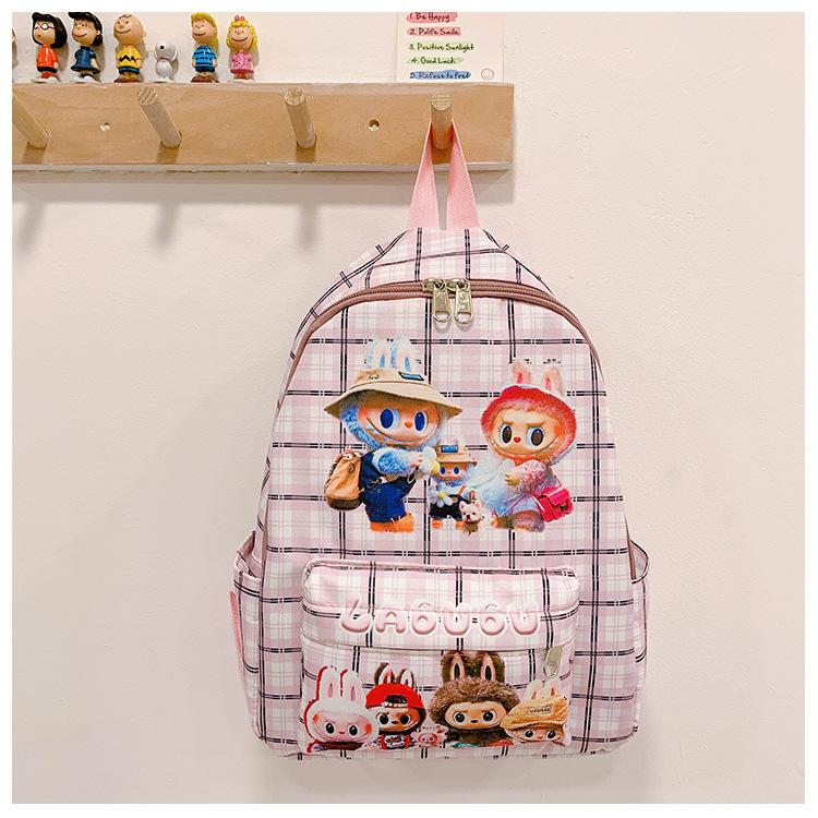 

Cartoon Childrens Backpack Bag Kindergarten Backpack Leisure Travel Pink Plaid