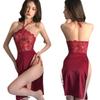Sexy lingerie lace tube top perspective temptation sexy split-ended long dress lace-up uniform suit