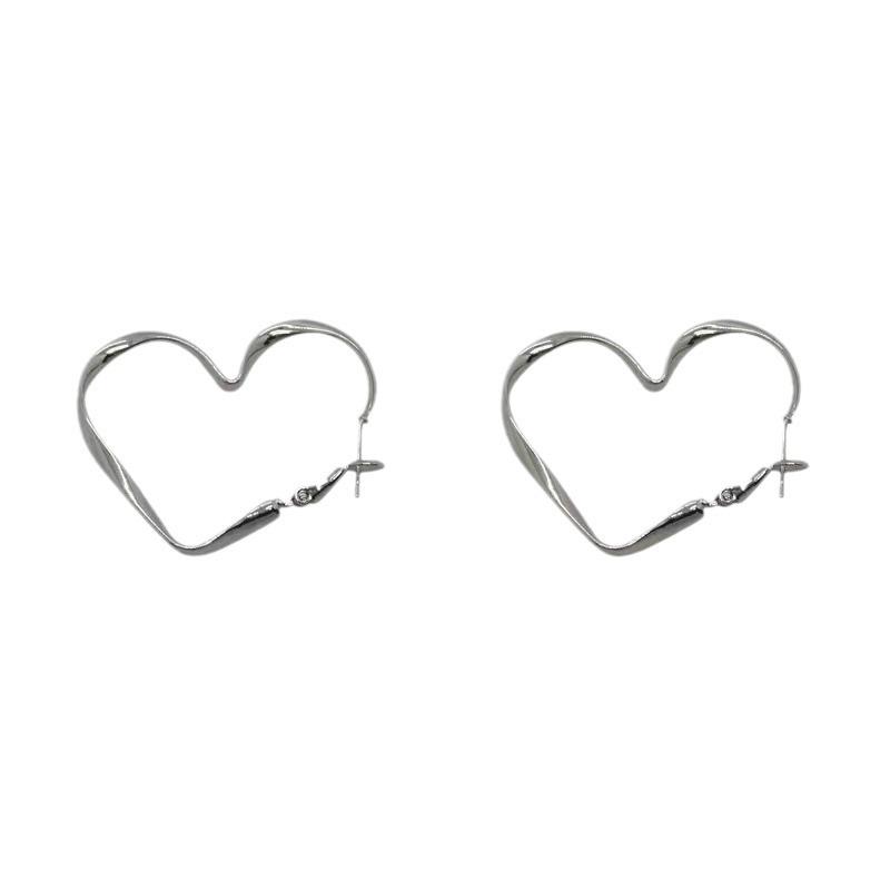 Vintage Exaggerated Hollow Silver Color Love Heart Hoop Earrings for Women Girls Aesthetic Jewelry Fashion Gifts