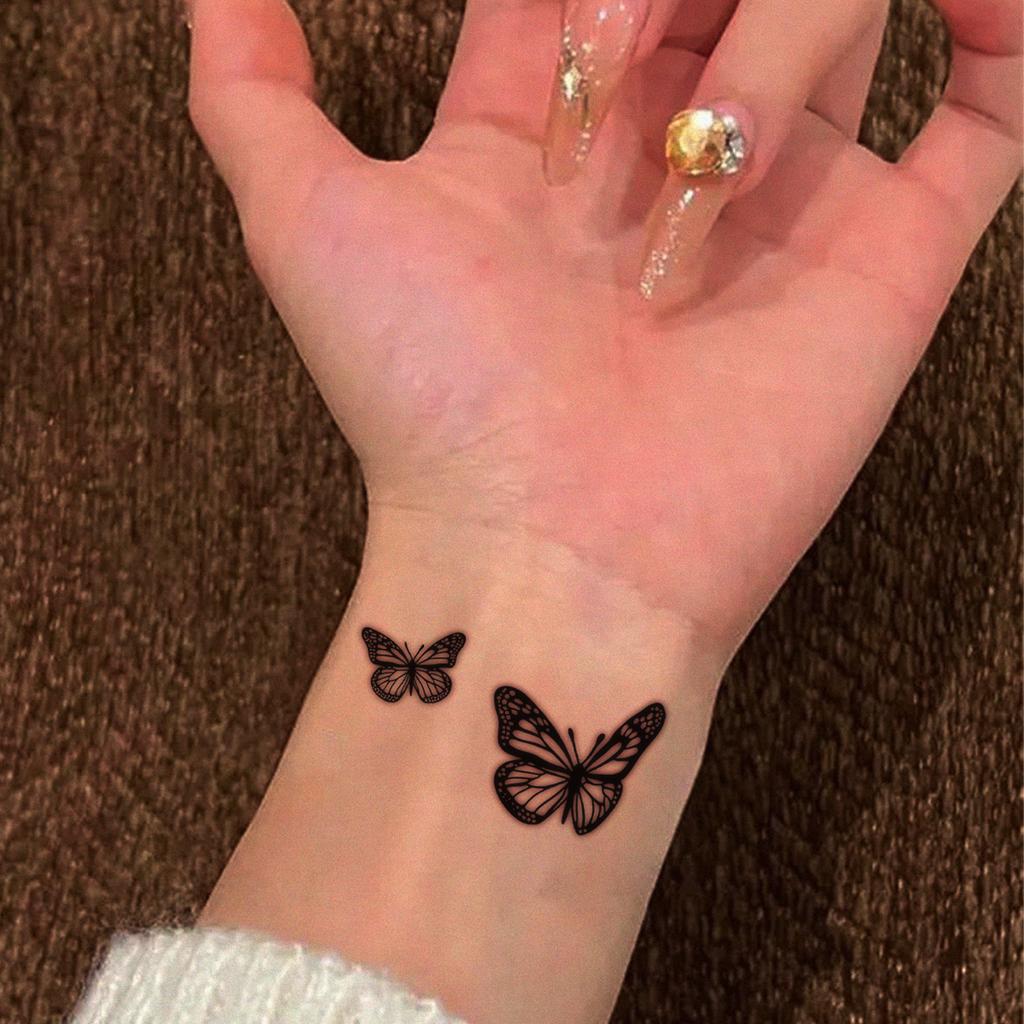 Minimalist Black Hollow Double Butterfly Tattoo Sticker Cool High-End Waterproof And Long-Lasting Wrist Exquisite Small Pattern