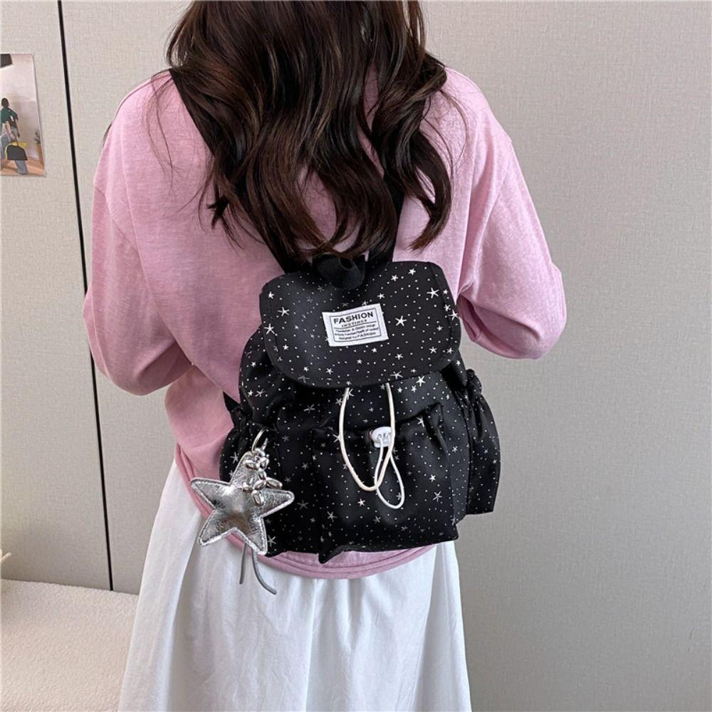 Large Capacity Star Print Drawstring Backpack Students School Bag Junior High School Students