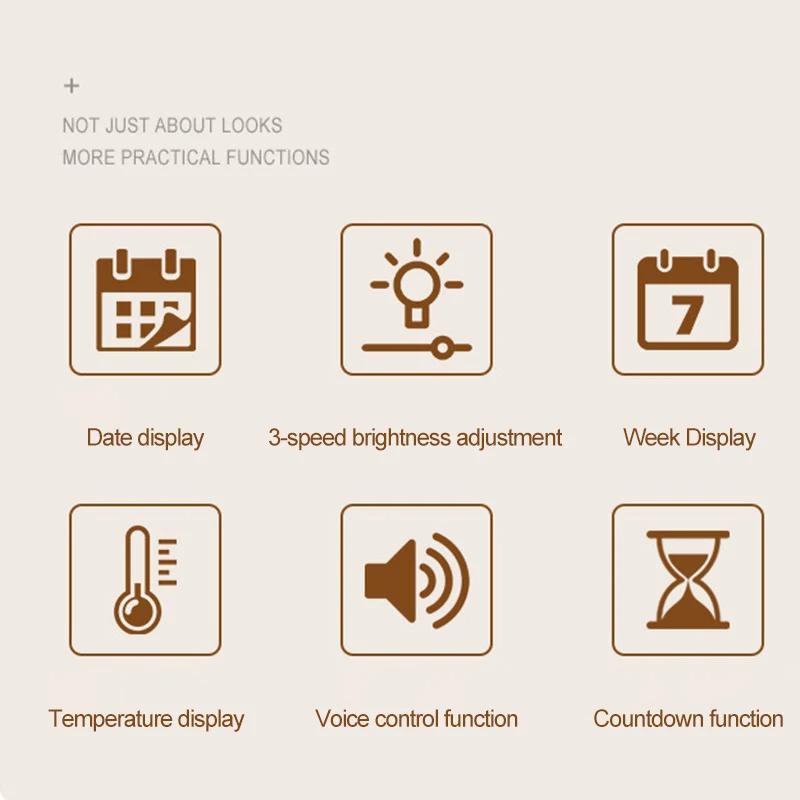 9 Inch Voice Control Digital Alarm Clock Date Time Temperature Display Countdown Dual Alarms 12/24H Electronic LED Alarm Clocks