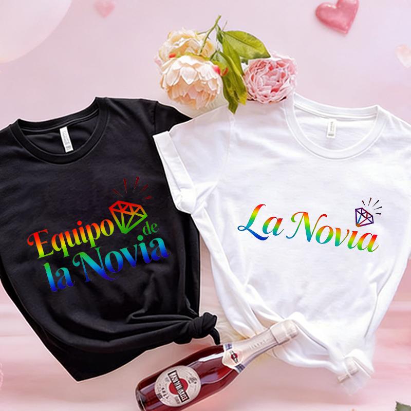 Spanish Girls Bridal Shower T-Shirts Team Bride Tribe Blouses Short Sleeve Tees for Bachelorette Hen Party Wedding Celebration