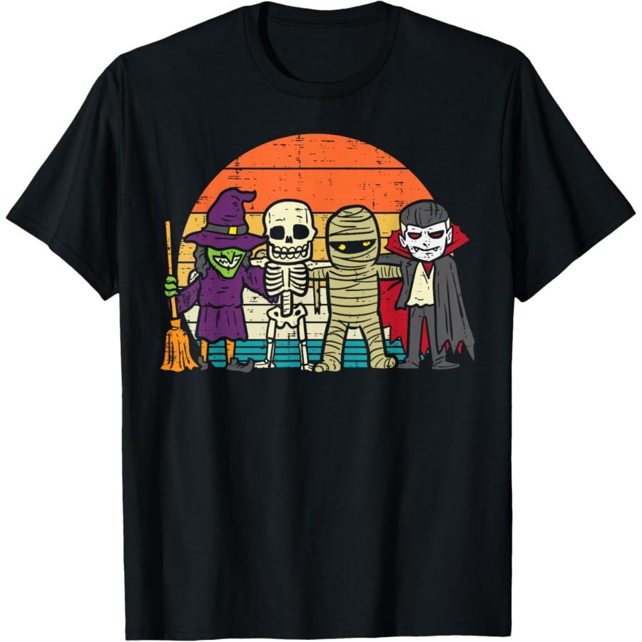 Witch Skeleton Mummy Vampire Retro Halloween Boys Girls Kids T-Shirt S