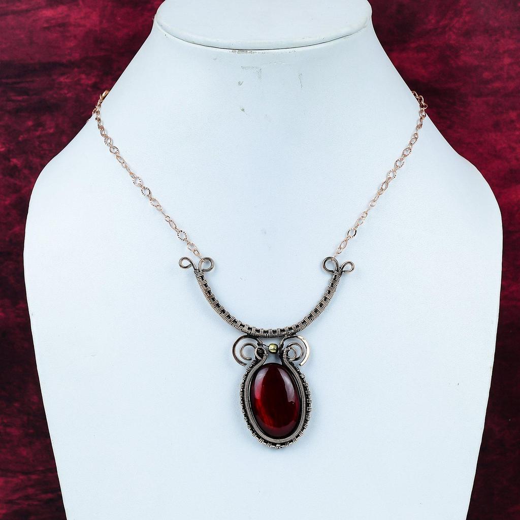 Red Fire Labradorite Gemstone Necklace Copper Wire Wrapped Necklace Adjustable Chain Necklace Handmade Necklace Copper Jewelry Gifts For Her