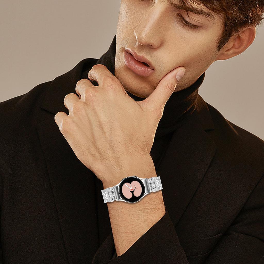 Silbernes Metallarmband mit Anschluss für Samsung Galaxy Watch7 44mm/40mm Schmetterlings-Strasssteine-Dekor 7-Glieder-Uhrenarmband