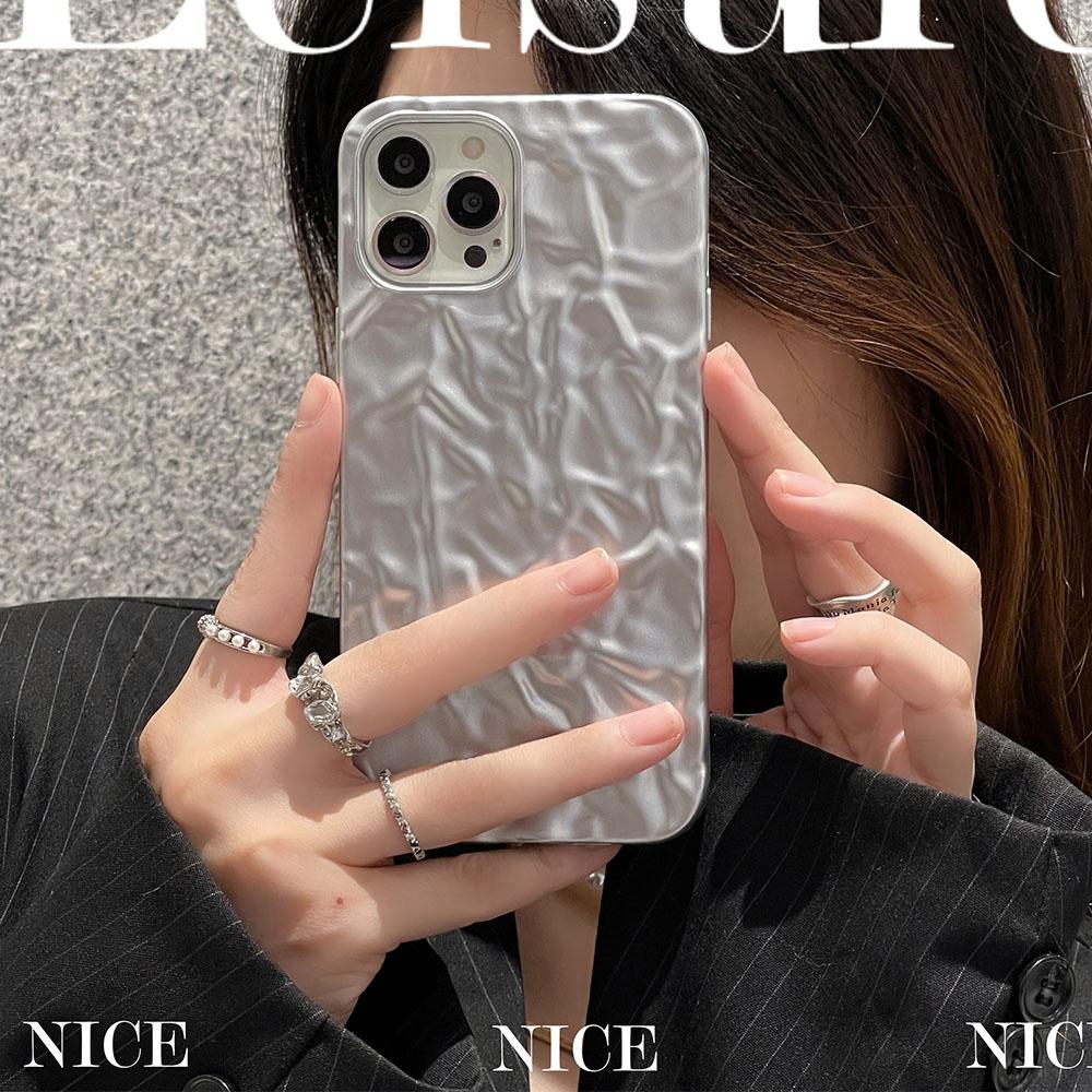 Luxury Silver Tin Paper Phone Case for Iphone 15 14 13 12 11 Pro Max X XS Max XR Water Ripple Shockproof Protection Soft Cover