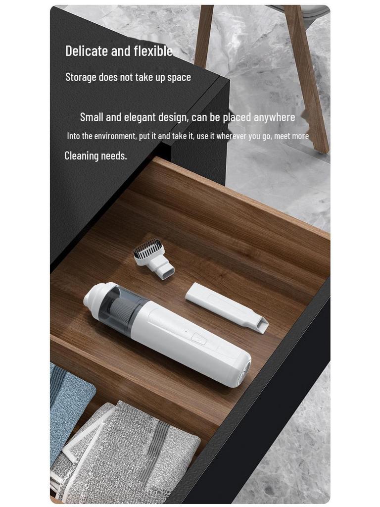 High-Power Car-Mounted Vacuum Cleaner & Desktop Hair Dryer with Extended Battery Life, Handheld for Efficient Dust Removal.