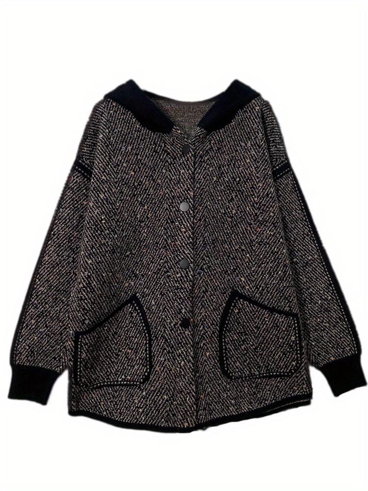 Button Front Hooded Jacket, Casual Long Sleeve Outerwear with Pockets, Women's Clothing