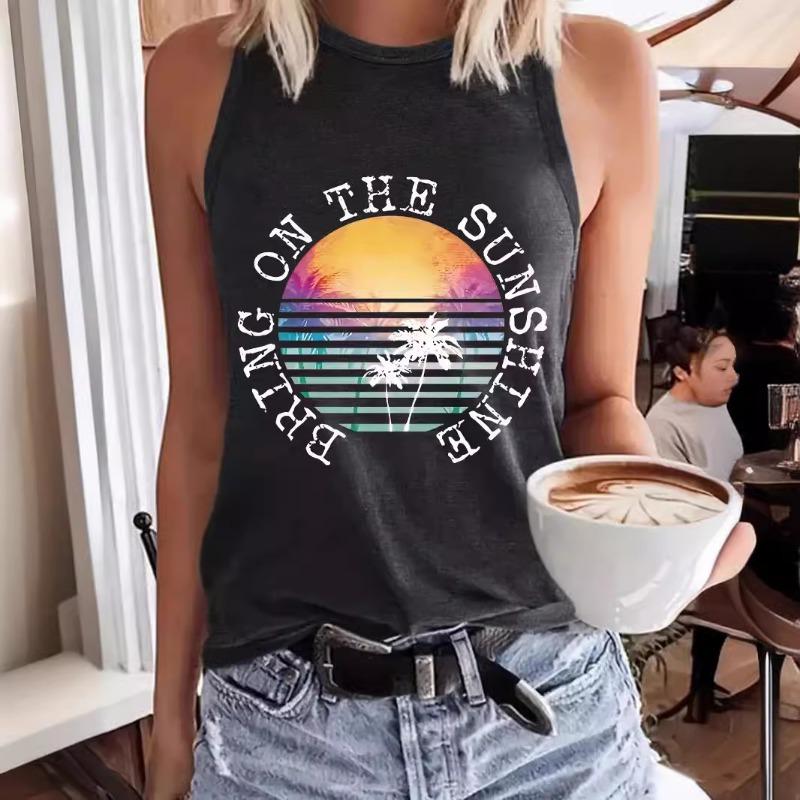 Printed Spring and Summer Sleeveless Top T-shirt with A Round Neck Pullover Vest