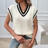Women's Sleeveless Tops for Women Loose Casual V-neck Contrasting Sweater Vest
